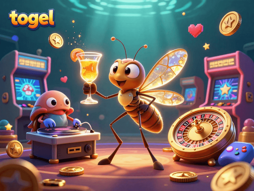 Engage in togel with vibrant 3D characters and casino elements, highlighting the exciting online gambling experience.