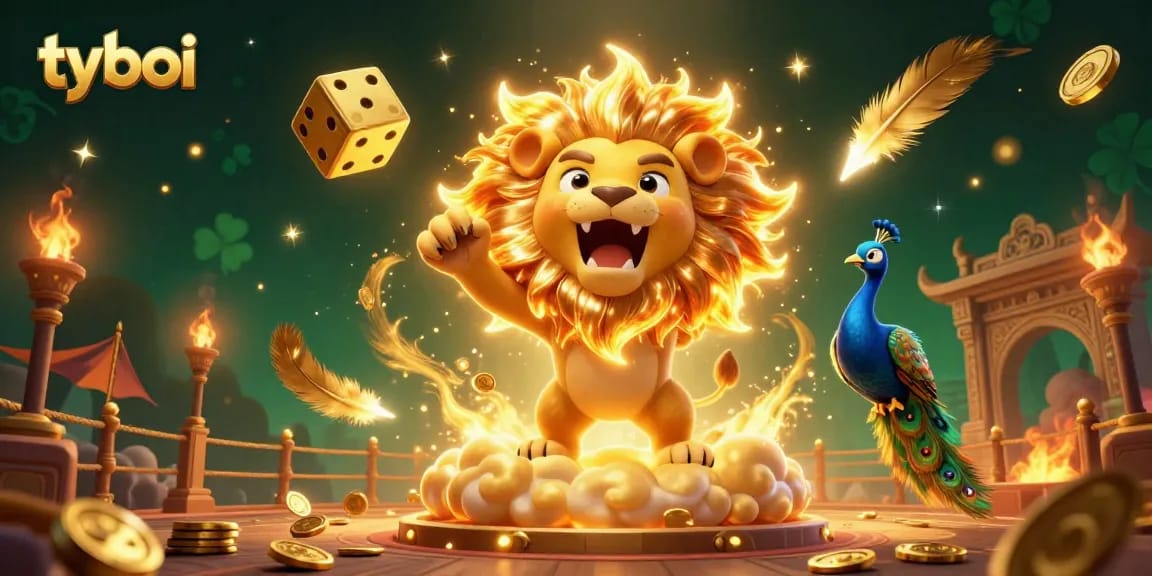 Experience thrilling bets with tyboi in a dazzling 3D casino adventure, featuring golden dice and vibrant game elements.