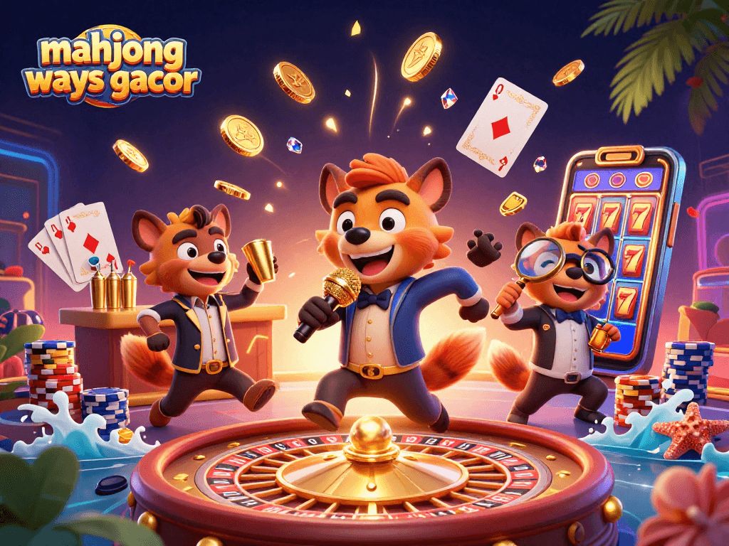 Engage with mahjong ways gacor in a lively casino scene featuring hyenas at the helm of entertainment.