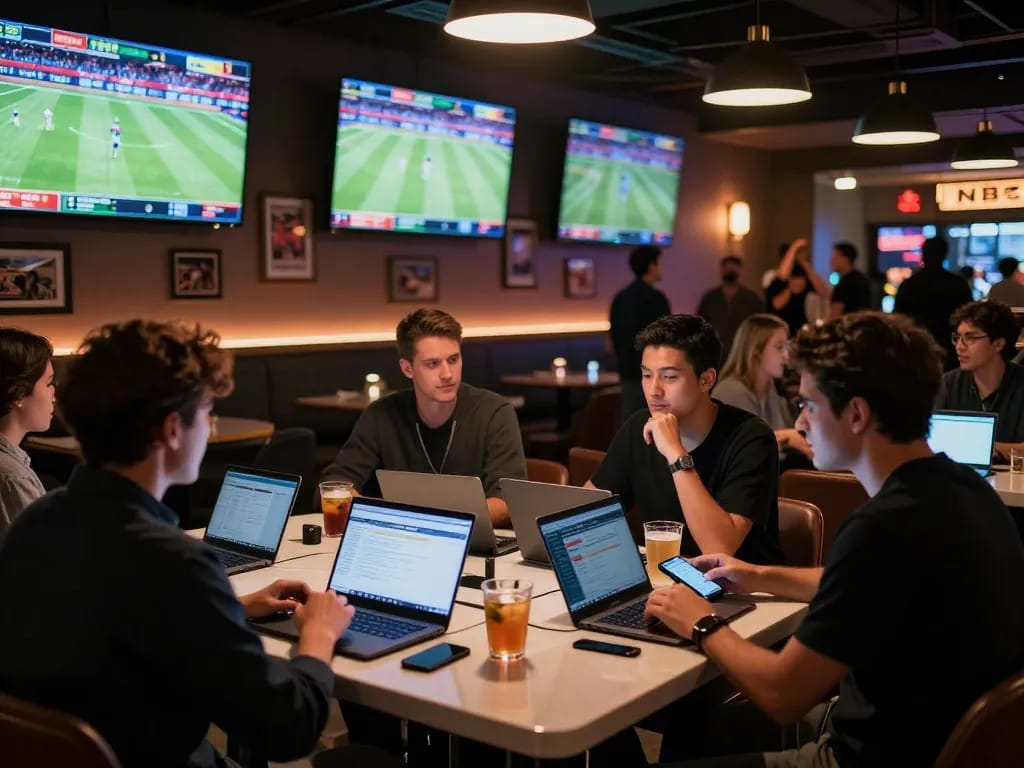 Experience fabet's exciting sports betting arena, where engaged bettors strategize and cheer.