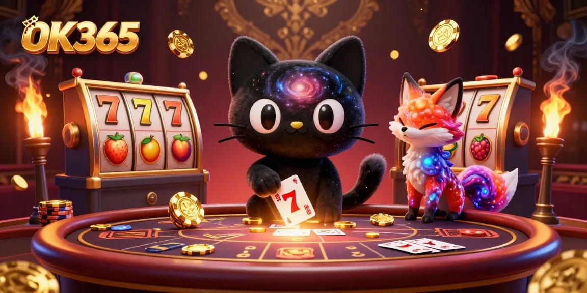 Engage in thrilling gameplay at OK365 with vibrant cosmic casino elements and unique characters.