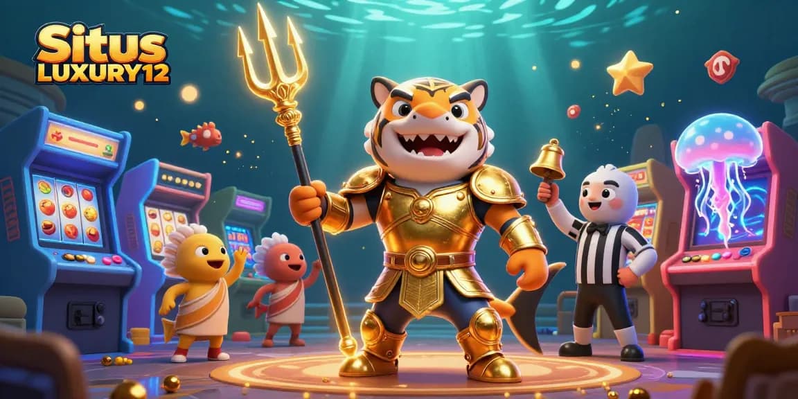 Experience the thrilling world of Situs LUXURY12 with a lively underwater scene featuring slots, jackpots, and vibrant gaming elements.