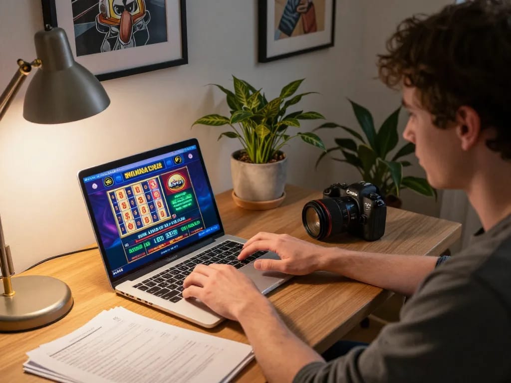 Engaging online gaming session at home with the rokok88 link alternatif displayed on the laptop screen for strategic betting.