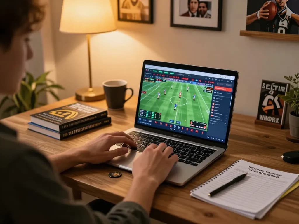Person strategically betting on keonhacaii88 from home, enhancing their sports betting experience.