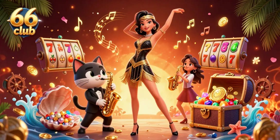 Join the excitement at 66 club with dynamic slot-themed visuals and vibrant colors!