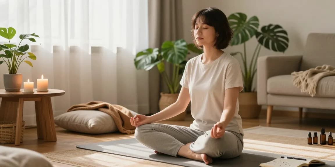 Person meditating in a serene space with rokok 88 candles, promoting wellness and mindfulness.