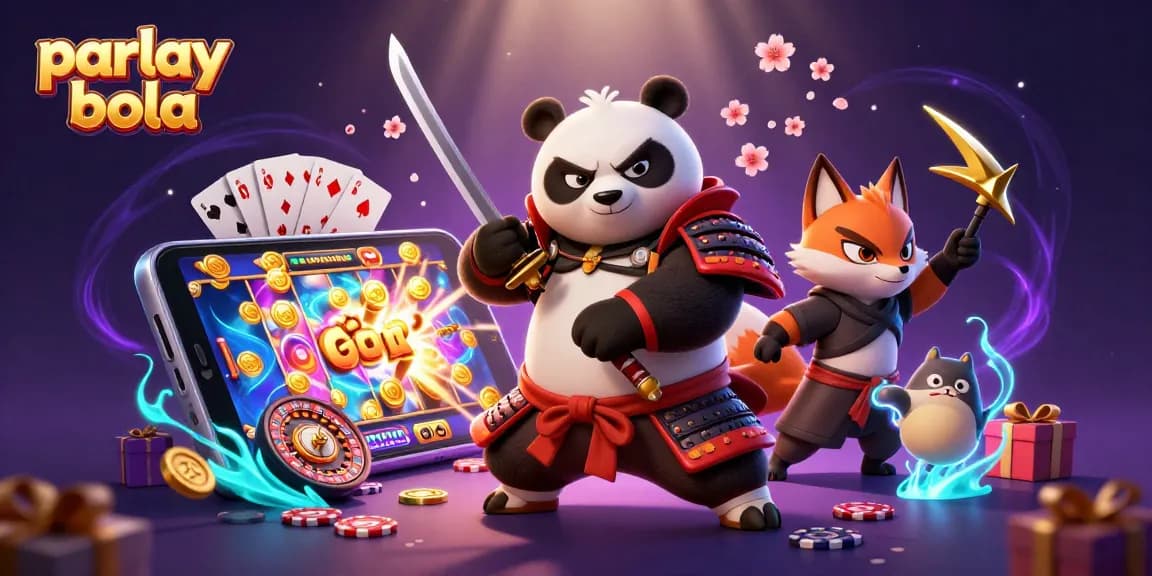 Experience parlay bola with thrilling characters and vibrant casino elements in a dynamic illustration.
