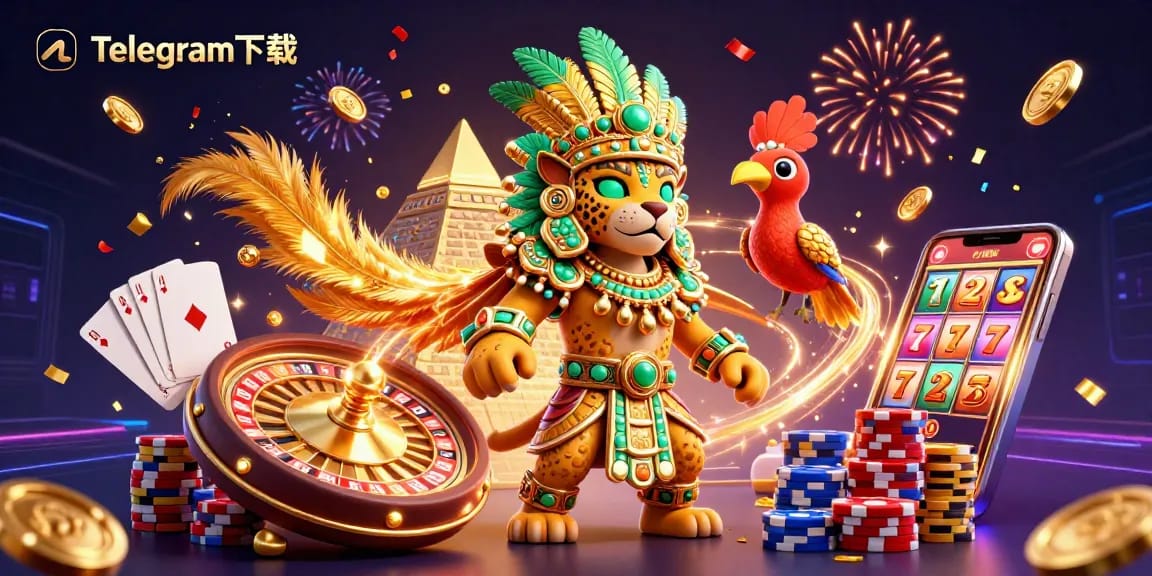 通过Telegram下载玩游戏并赢取胜利,展现充满运气和兴奋的赌场场景。