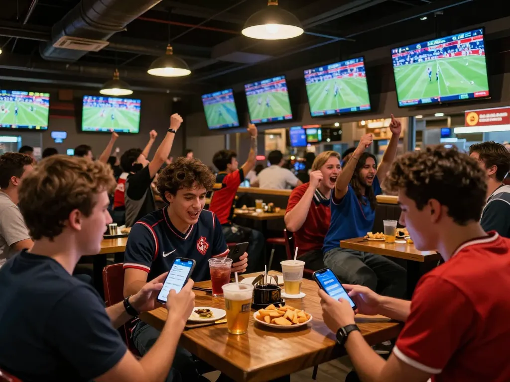 Engaging sports betting moment using the uu88 casino app in a bustling environment.