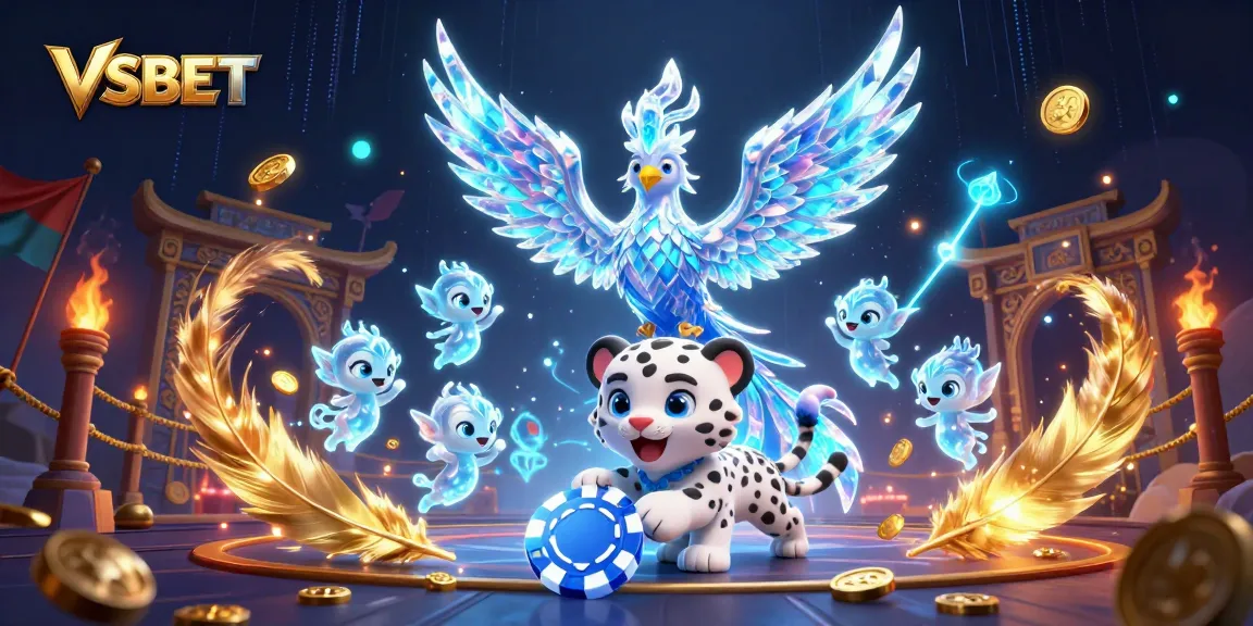 VSBET enhances online gaming experiences with a vibrant illustration of a mythical phoenix and playful characters.