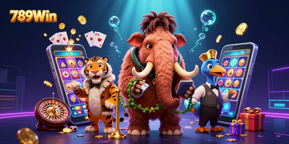Experience the excitement of 789Win with cartoon characters enjoying lively casino games.