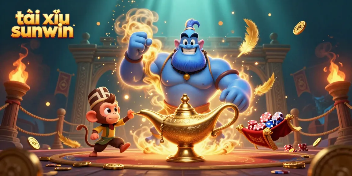 Experience thrilling gameplay with tài xỉu sunwin amidst dynamic golden visuals in this illustrated casino scene.