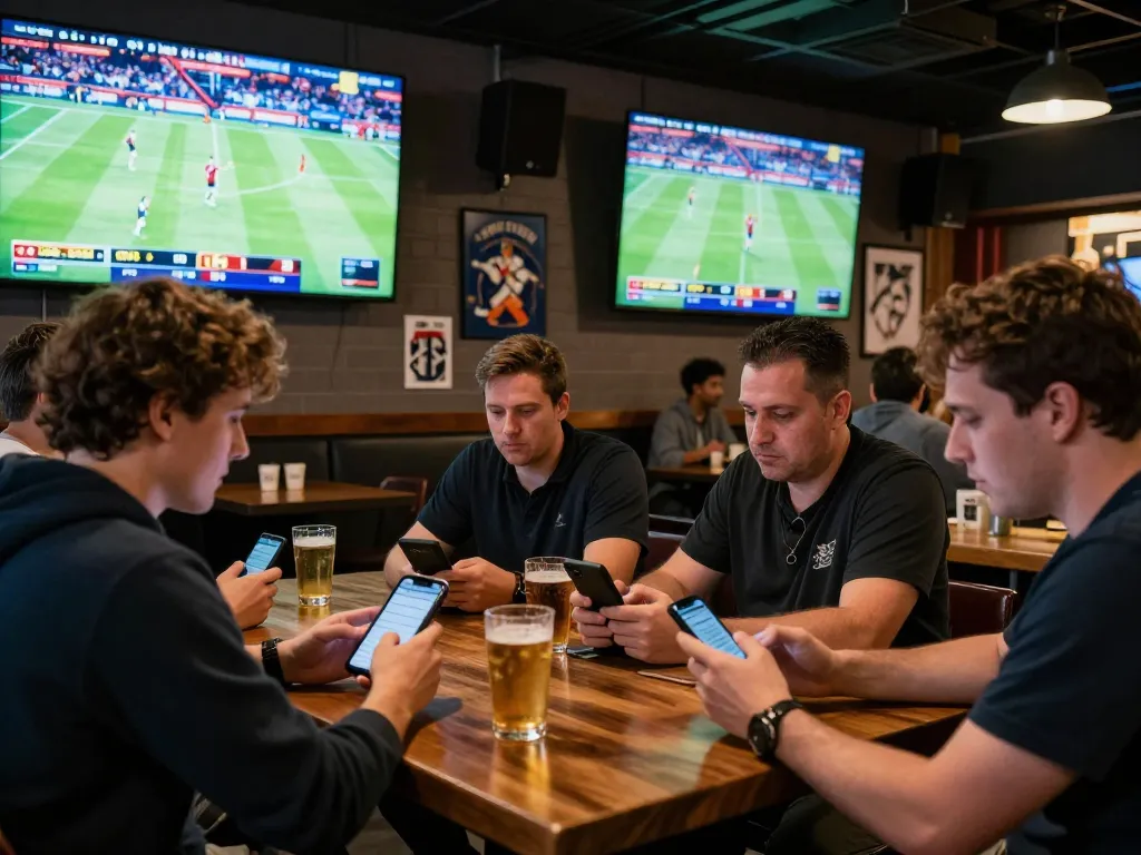 Fans engage in lively sports betting while checking odds on mobile devices at tylekeonhacai88 venue
