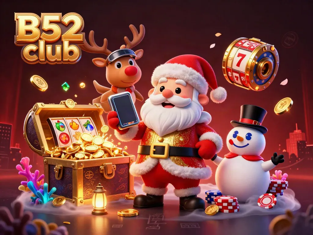 Engage with the excitement of B52 club through vibrant gaming visuals in a festive 3D scene.
