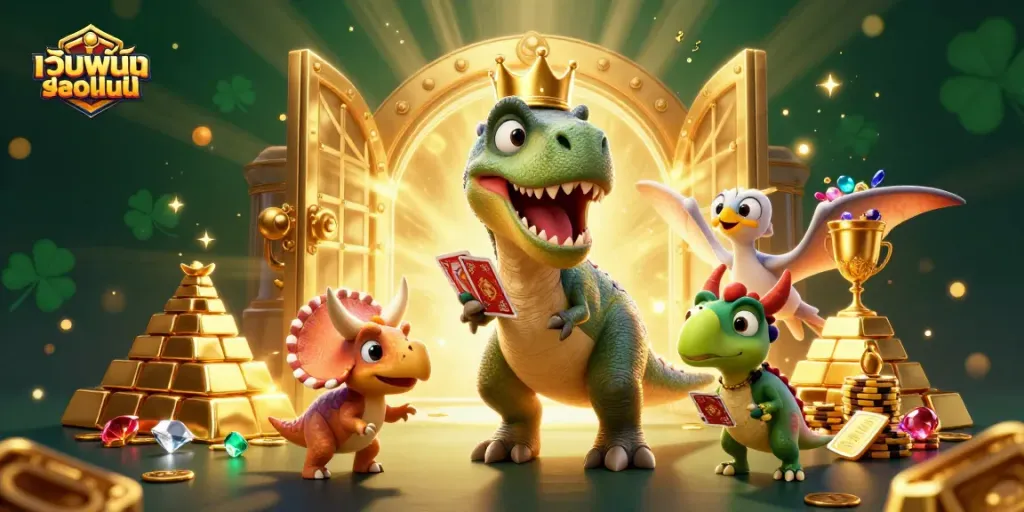 วางเดิมพันอย่างมีสไตล์ในเว็บพนันออนไลน์ด้วยการ์ตูน T-Rex ที่น่ารัก