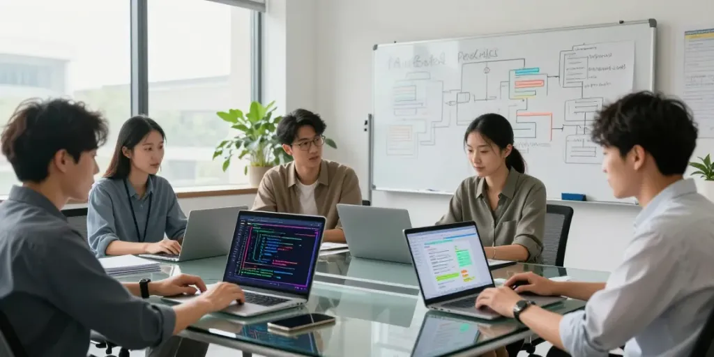 Team collaborating on Enterprise AI solutions in a modern office.