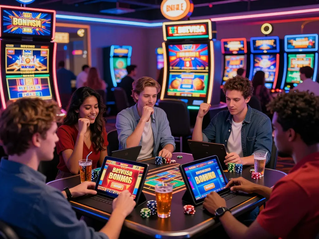 Exciting online casino scene showcasing players enjoying BetVisa bonus promotions at vibrant gaming stations.