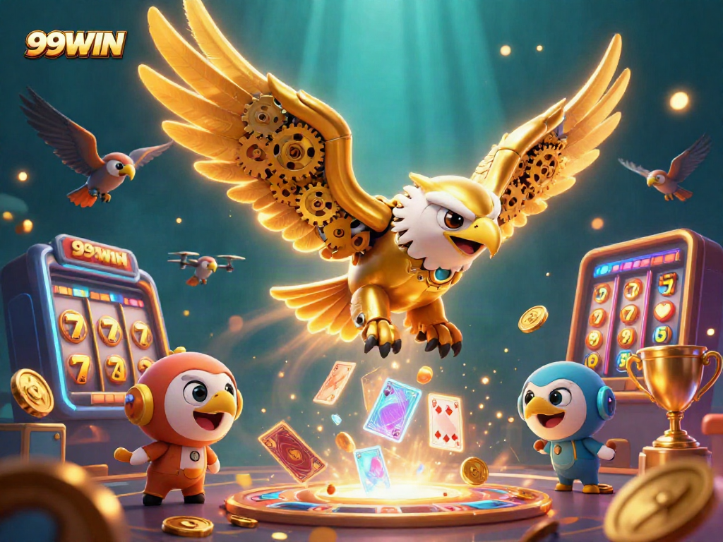 Win big at slots with 99WIN’s exhilarating gaming experience featuring golden eagle and vibrant elements.