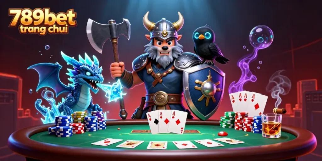 Experience the excitement of 789bet trang chủ with a vibrant casino scene featuring Viking characters.