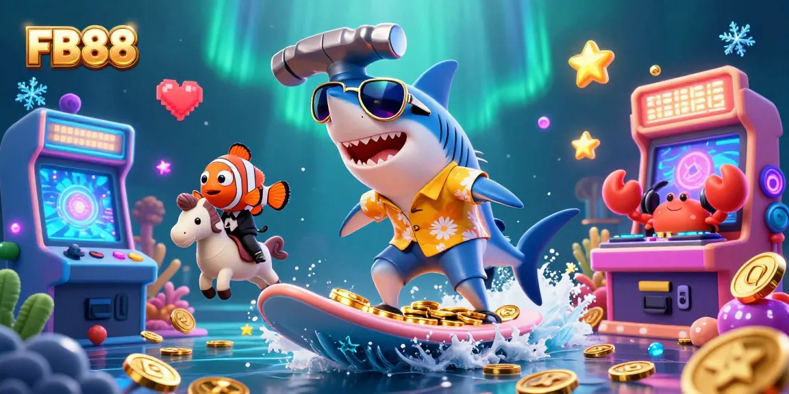 Engage in thrilling action at FB88 with vibrant casino games and animated ocean characters.