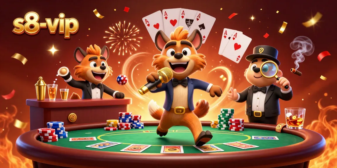 Engage with unparalleled fun at s8-vip, featuring lively hyena characters in a vibrant casino setting.