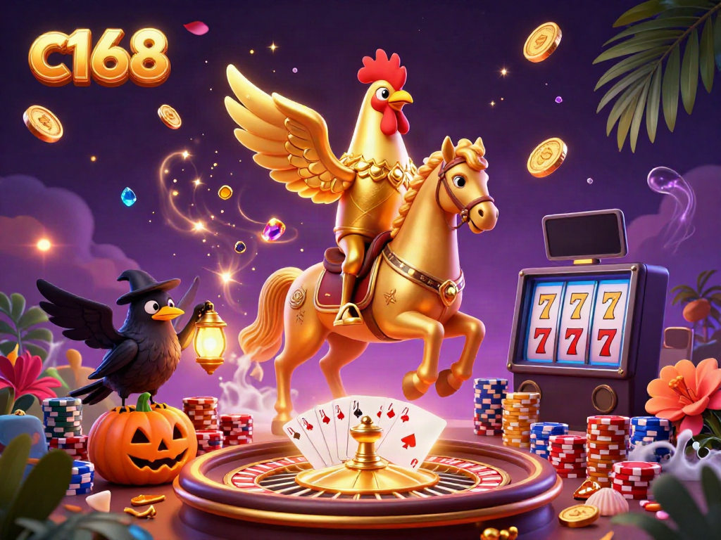 Experience vibrant casino excitement with c168 in this colorful, dynamic 3D illustration.