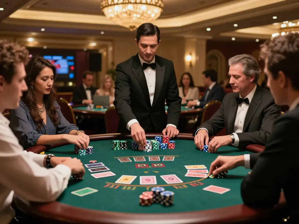 Engaging blackjack gameplay at a casino featuring gamebaidoithuong8 players evaluating their betting strategies.