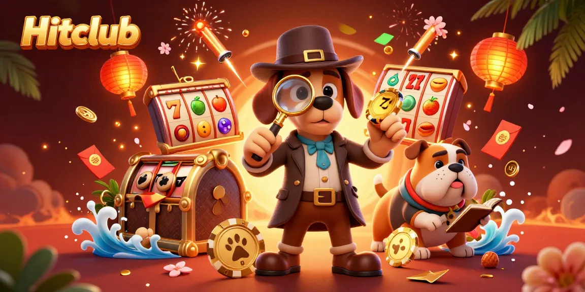 Hitclub detectives analyze poker chips amidst lively casino elements for an engaging gaming atmosphere.