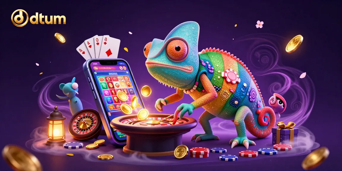 Engage with datum's vibrant casino scene featuring a colorful chameleon and dynamic gaming elements.
