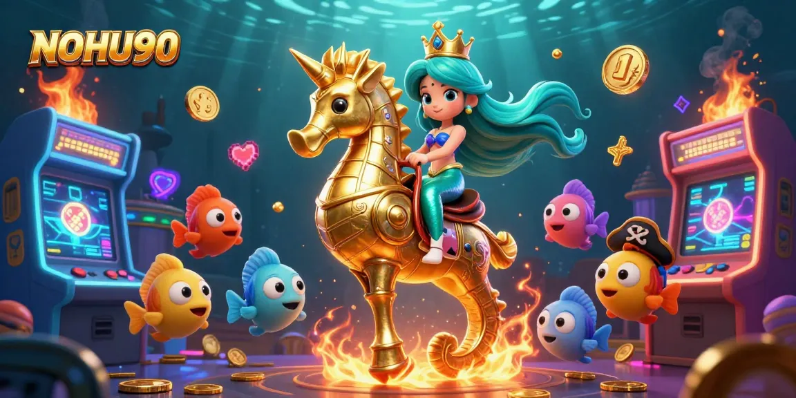 Navigate thrilling games at NOHU90 with a captivating mermaid theme surrounded by vibrant casino elements.