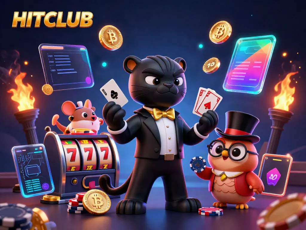 Join HITCLUB for a thrilling gaming experience with engaging characters and vibrant slot elements.
