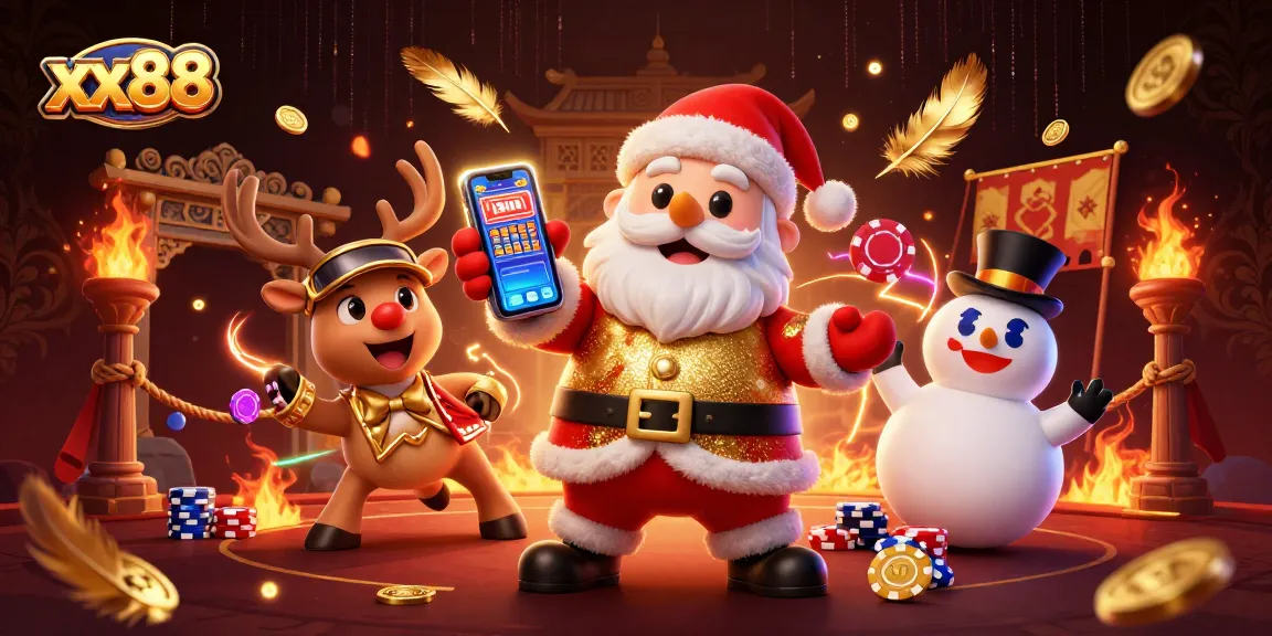 Join the thrill at xx88, as Santa and friends celebrate casino jackpot excitement.