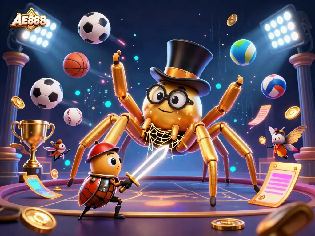 Experience thrilling gameplay with AE888 in a vibrant 3D casino world showcasing dynamic sports elements and unique characters.