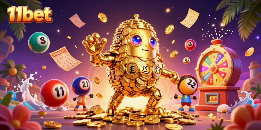 Engage in thrilling gambling action with 11bet featuring a dynamic golem and vibrant casino elements.