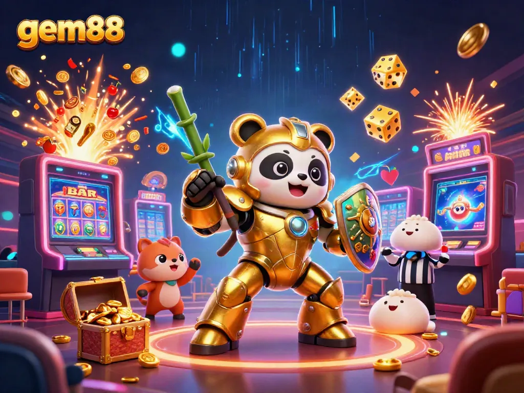 Experience thrilling gameplay at gem88 with a bustling casino scene featuring dynamic characters and rich visuals.