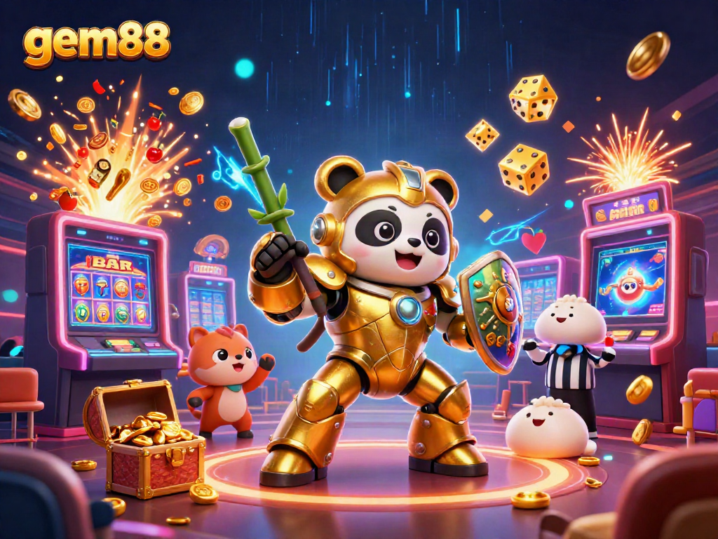 Experience thrilling gameplay at gem88 with a bustling casino scene featuring dynamic characters and rich visuals.