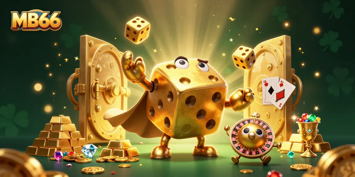 MB66 players enjoy an exciting casino scene with golden dice, treasure vaults, and lively game elements.