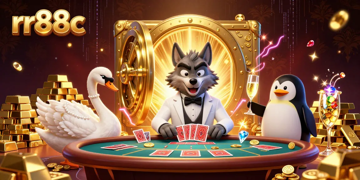 Experience winning excitement with rr88c featuring a debonair wolf and elegant characters in a dazzling casino.
