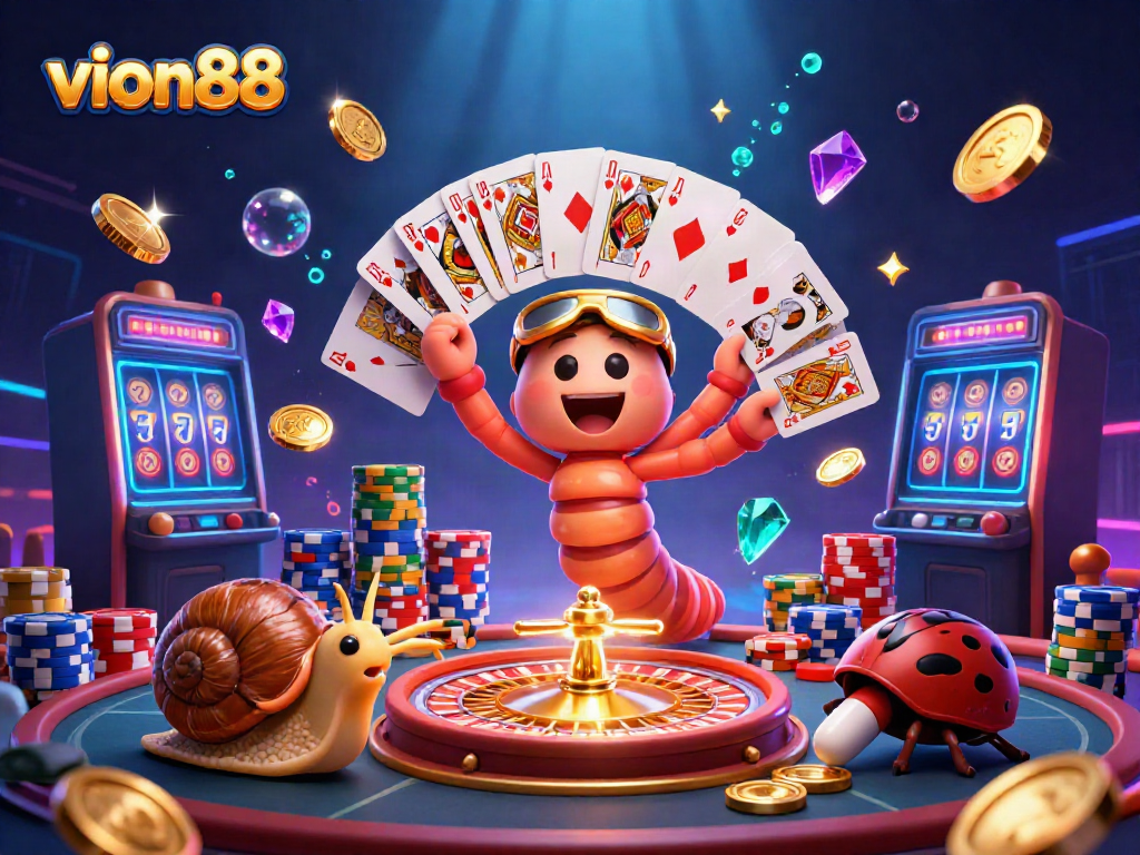 Play thrilling games at vion88 with immersive casino experiences featuring colorful characters and vibrant scenes.