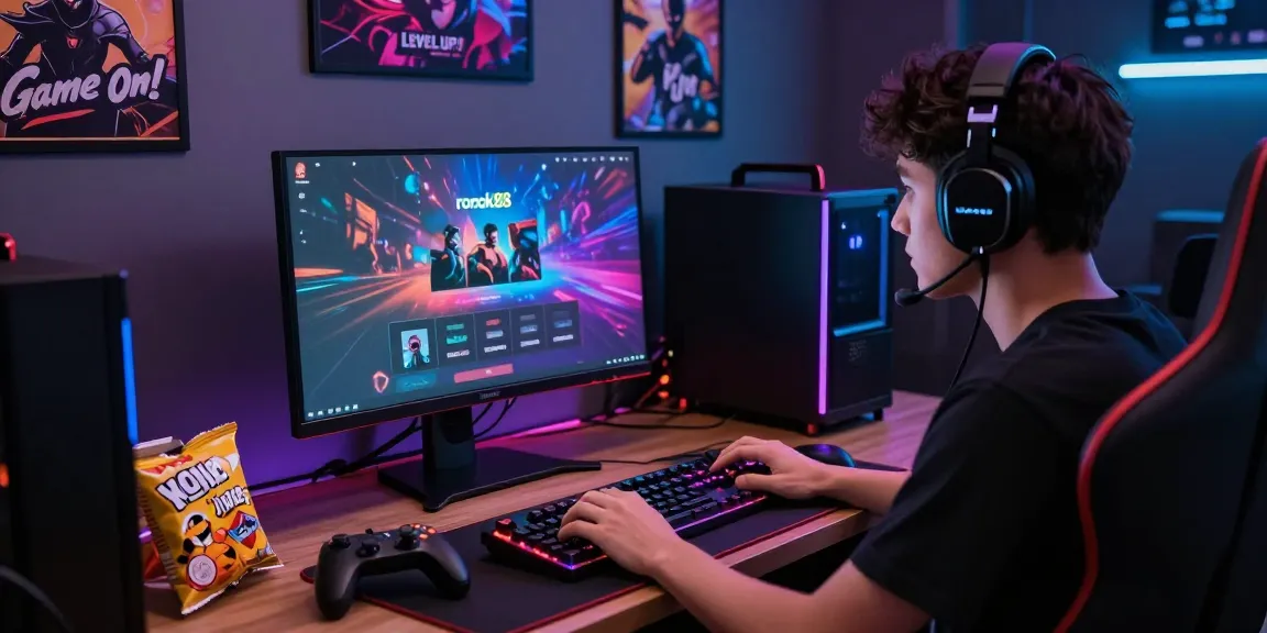 Player using rokok88 login at a vibrant gaming setup with colorful LED lights.