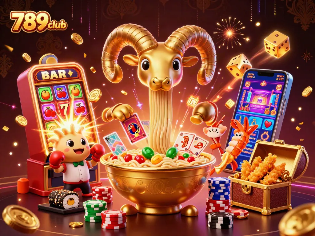 Join the thrilling action at 789club with a vibrant casino scene featuring colorful characters and games.