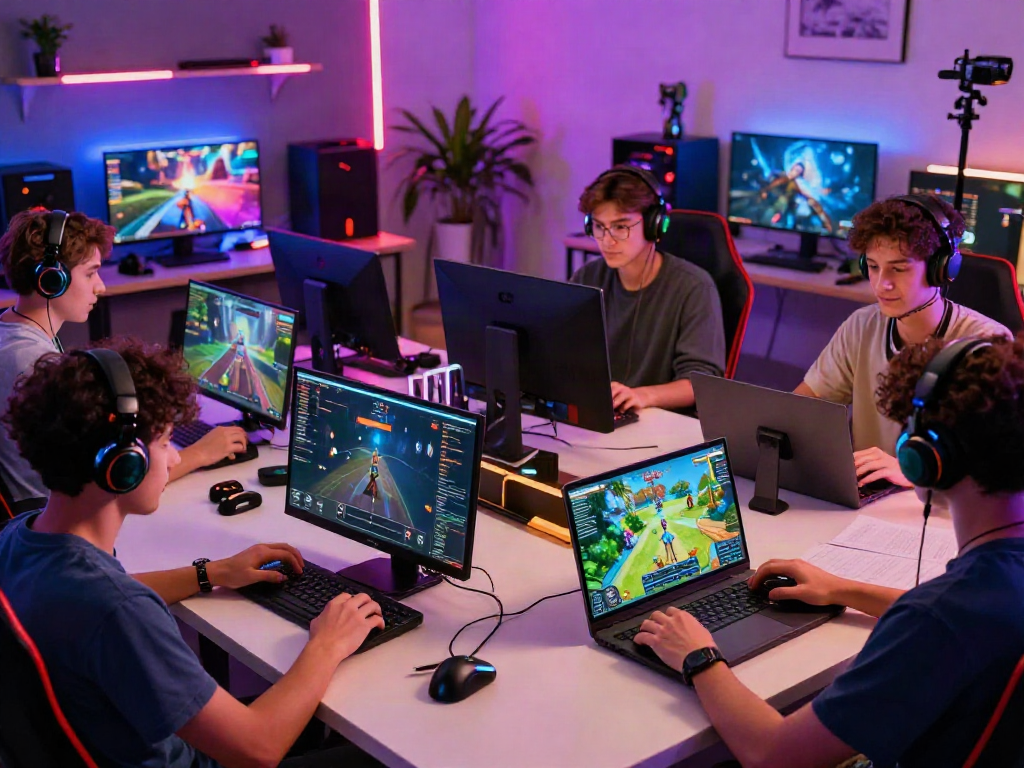 Engaging gaming experience at https://hitclub3.io/ with diverse players in an inviting home office atmosphere.