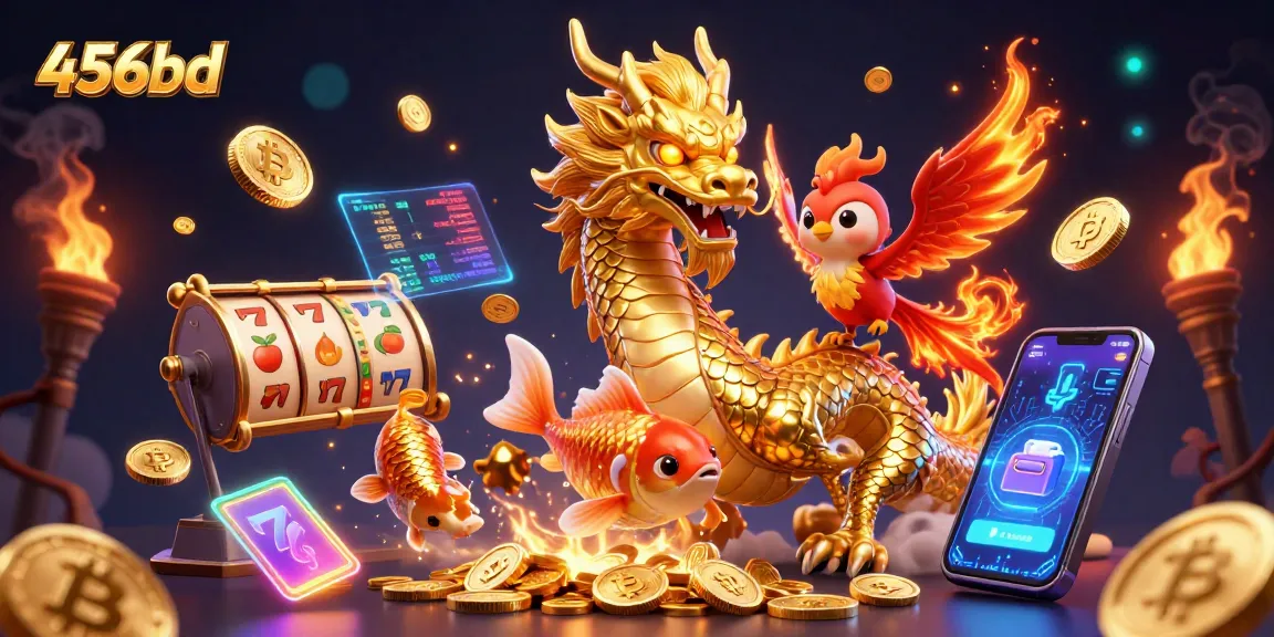 Experience the thrill of 456bd with a fierce golden dragon and vibrant casino elements