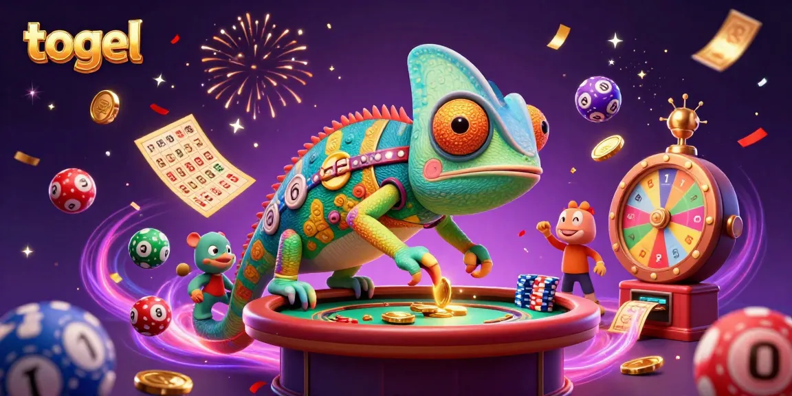 Engage with thrilling togel games under the gaze of a colorful chameleon casino owner.