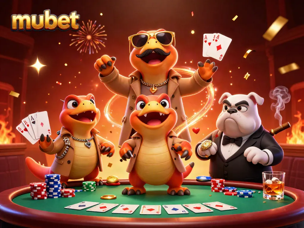 Experience the excitement at mubet with cartoon raptors sneaking into a VIP casino lounge.