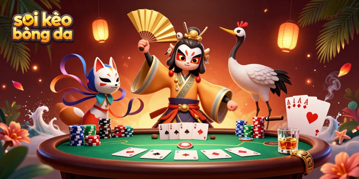 Savor the excitement of soi kèo bóng đá with a vibrant 3D casino illustration showcasing colorful poker dynamics.