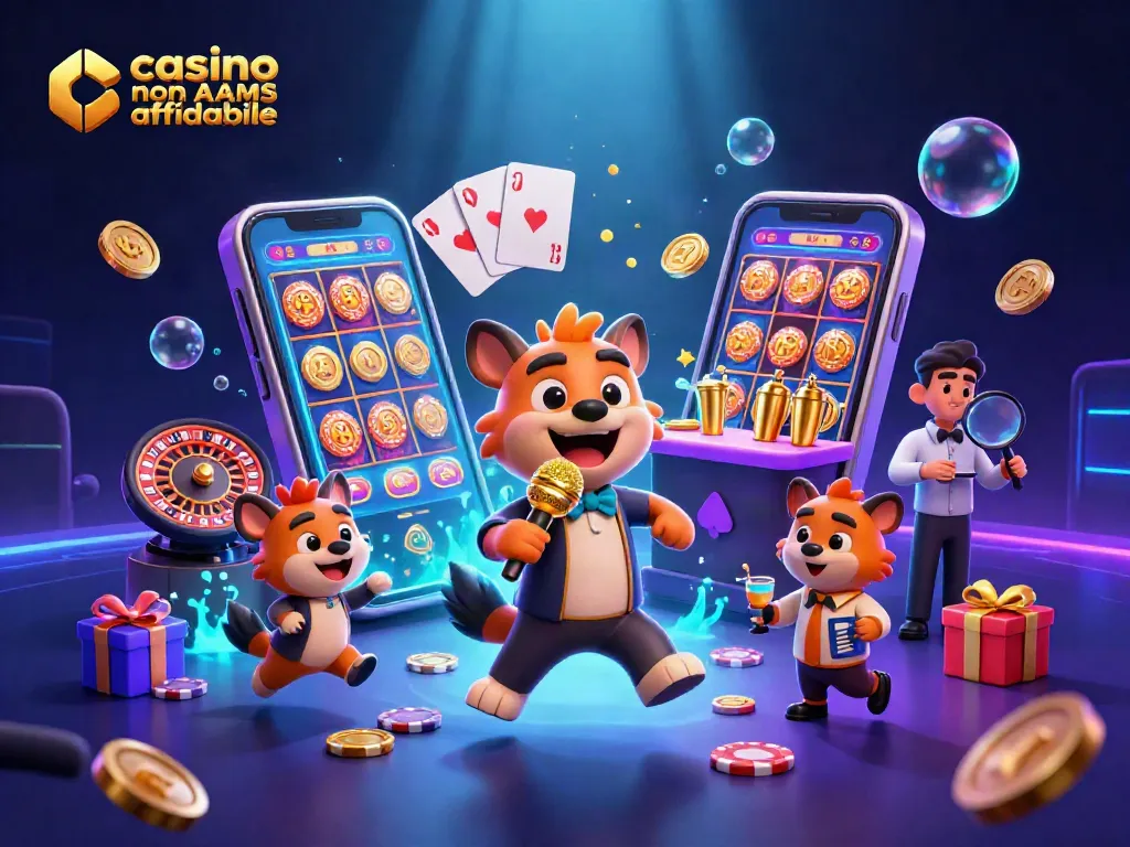 Gioca e divertiti con i migliori casino non AAMS affidabili, divertente scena di casinò animato.
