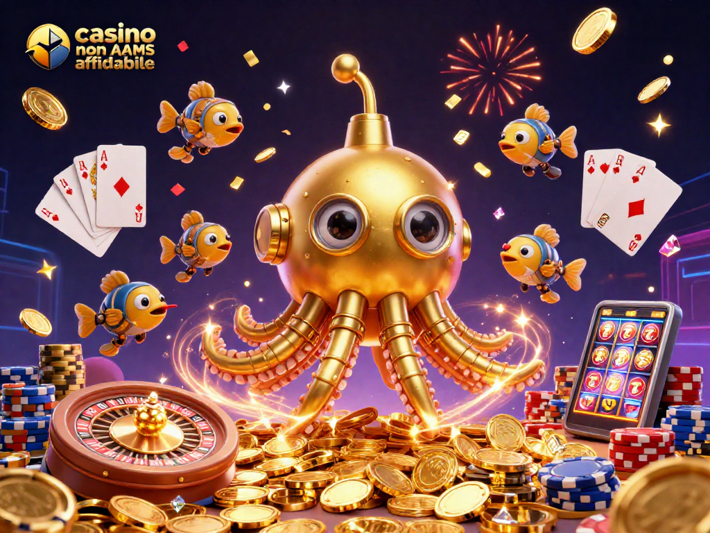 Gioca nei migliori casino non AAMS affidabili con una scena vibrante di un kraken dorato e i suoi tesori nel mondo del gioco.