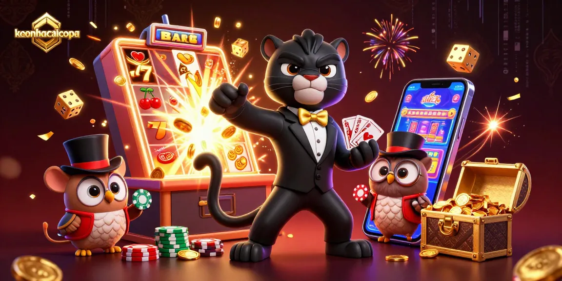 Engage in thrilling casino action with keonhacaicopa featuring a stylish panther, majestic owl, and lucky mouse.