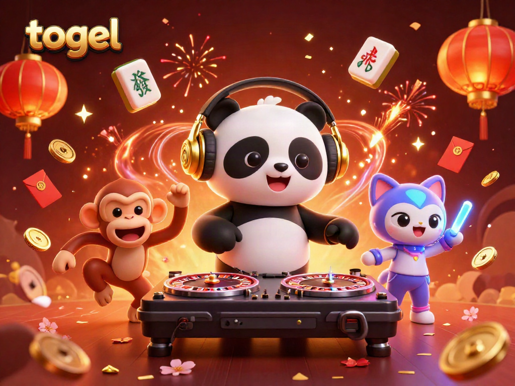 Engage in thrilling togel action with 3D cartoon characters in a vibrant casino party atmosphere.